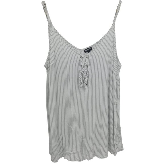 Torrid Striped Faux Lace Up Front Tank Top Size 1X Plus White Blue Spaghetti - Picture 1 of 10